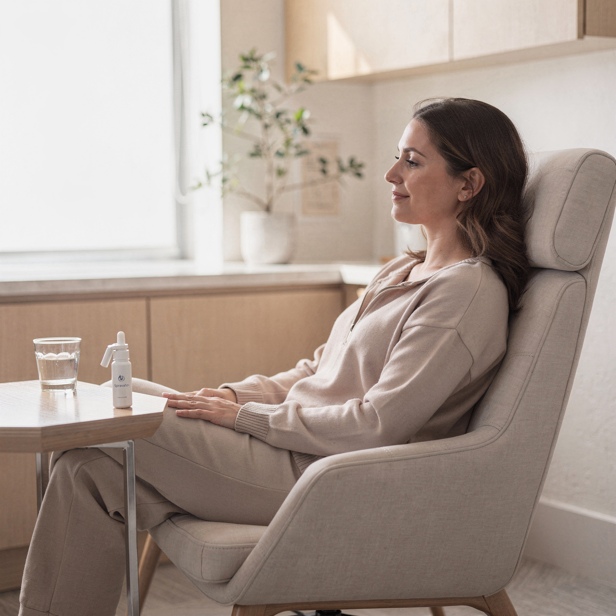 Patient seated in a comfortable chair during Spravato treatment consultation at Neowellnez in Olathe, KS